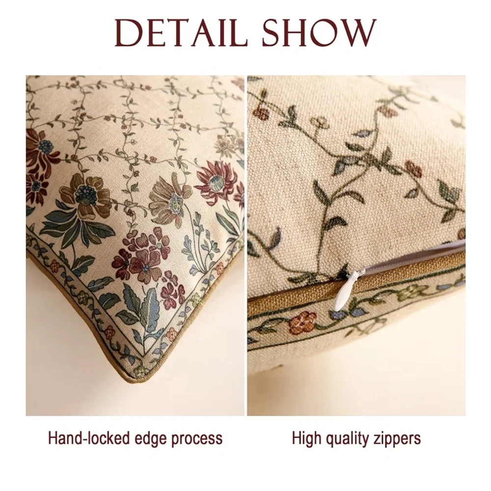 Decorative Vintage Floral Linen Pillow Cover Square 18x18” (1-count)